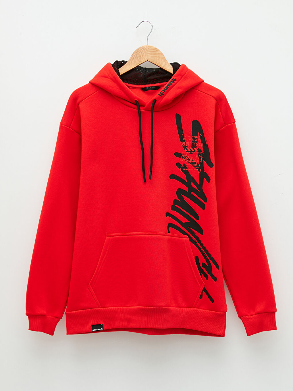 Kırmızı Uzun Kollu Baskılı Kalın Erkek Kalın Hoodie-9