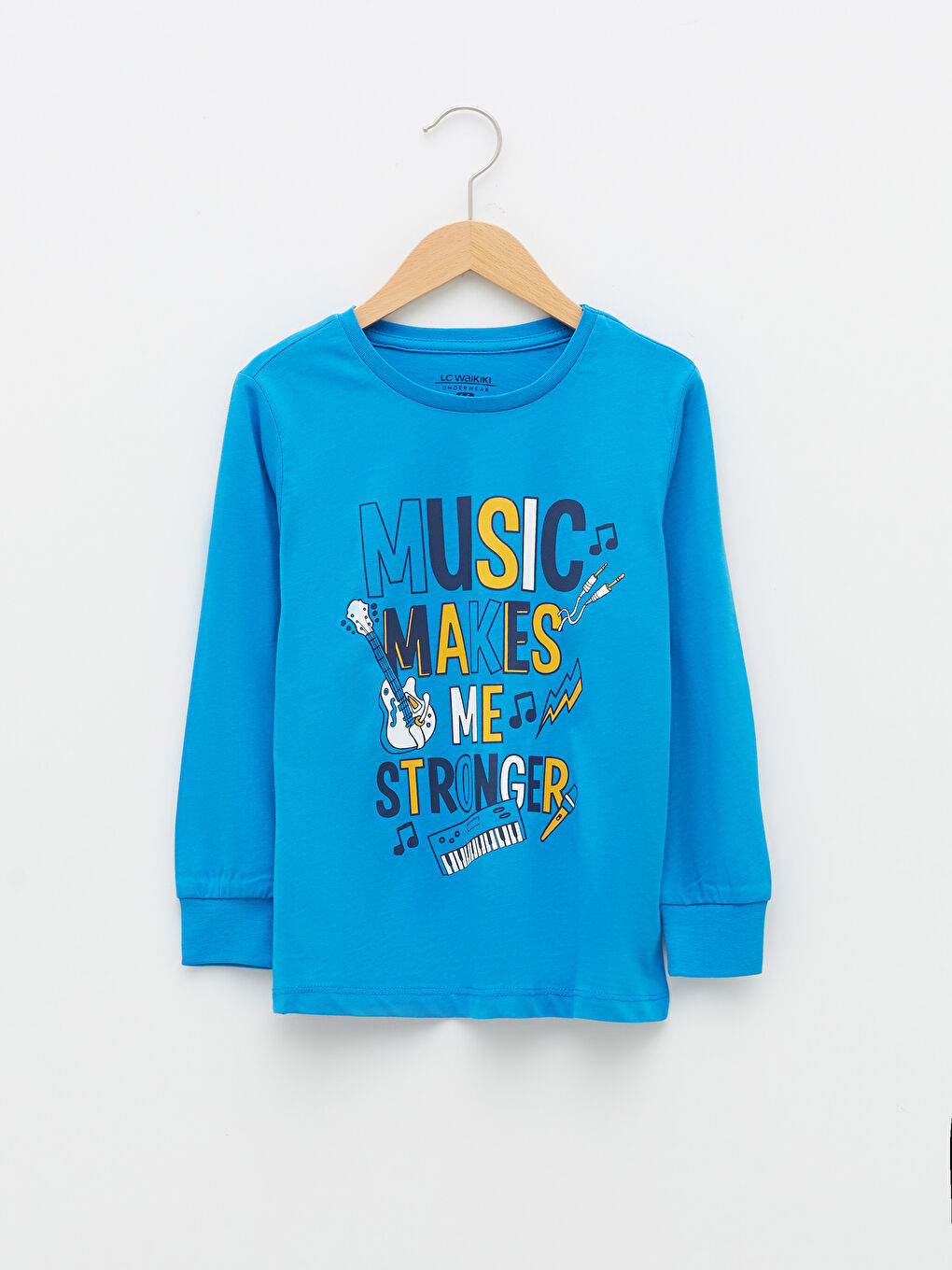 Mavi Bisiklet Yaka Baskılı Uzun Kollu Erkek Çocuk Pijama Takımı-1