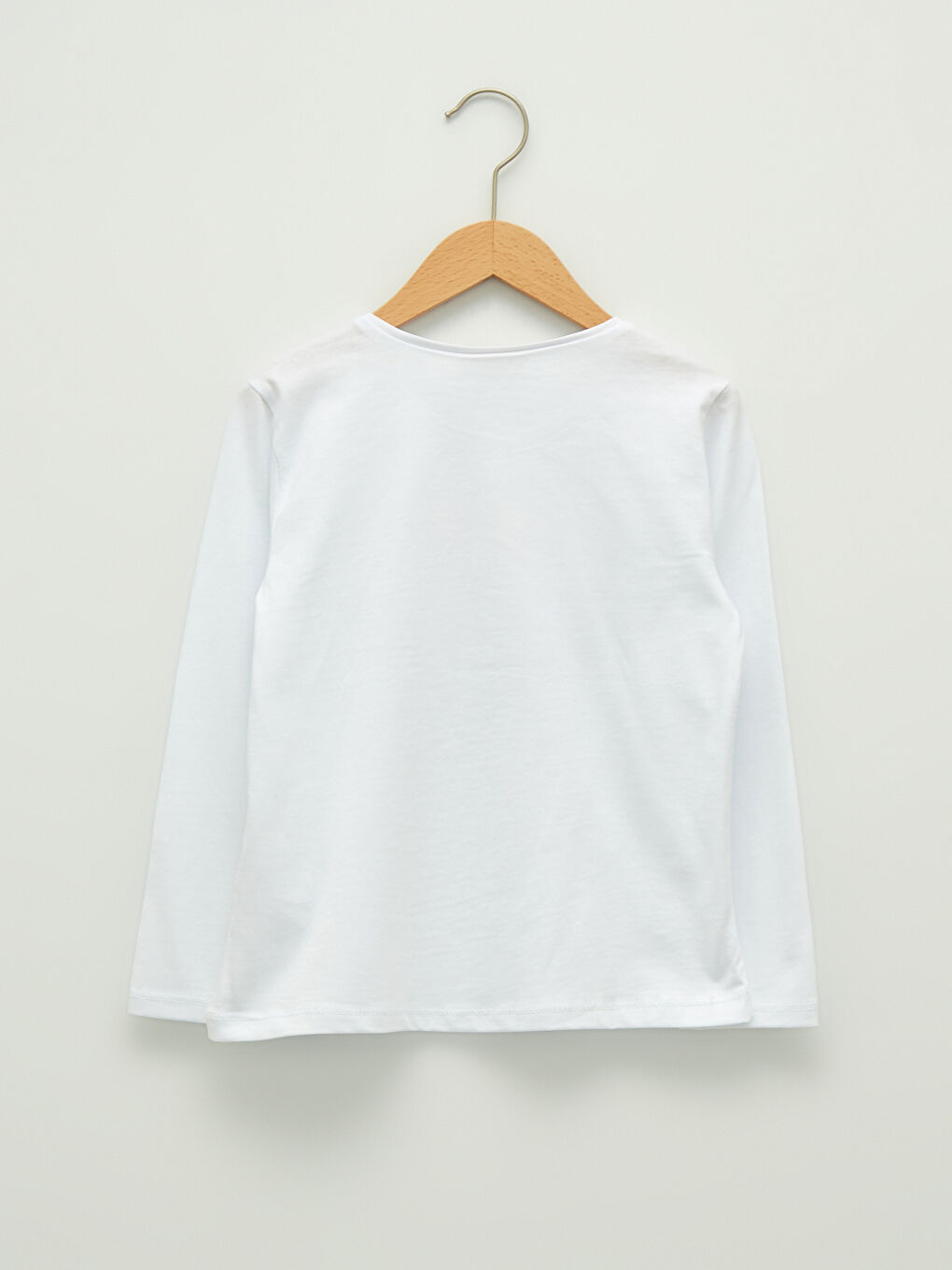 дөңгелек жағалы принтті ұзын жеңді мақтадан жасалған қыз балалар футболкасы-1