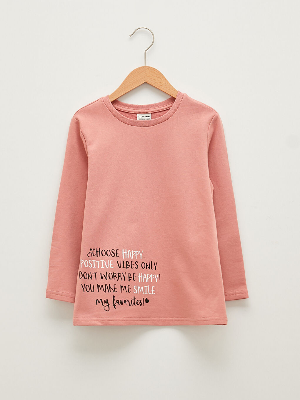 Pembe Bisiklet Yaka Baskılı Uzun Kollu Kız Çocuk Sweatshirt