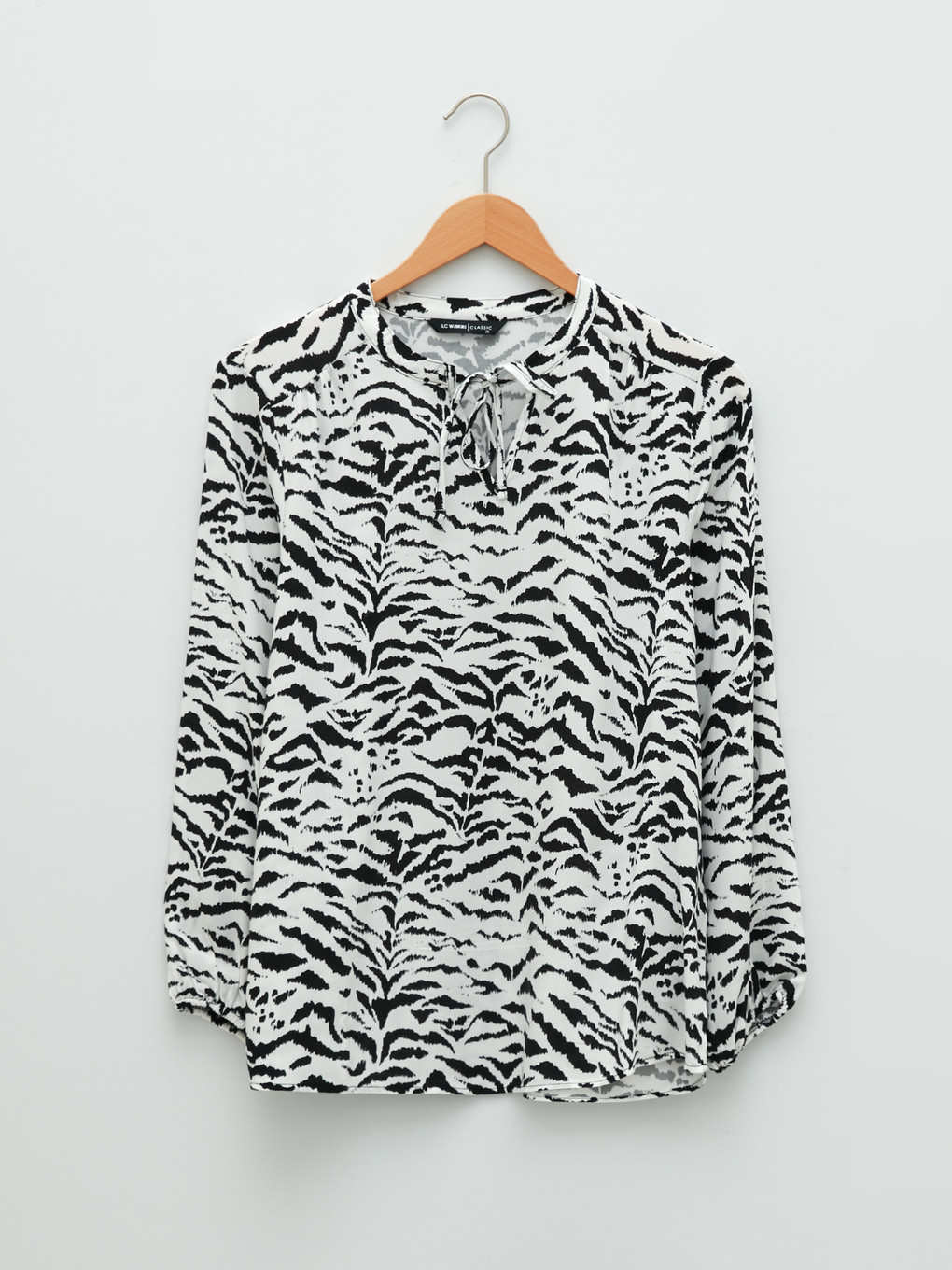 Tie Collar Printed Long Sleeve Viscose Women's Blouse-5