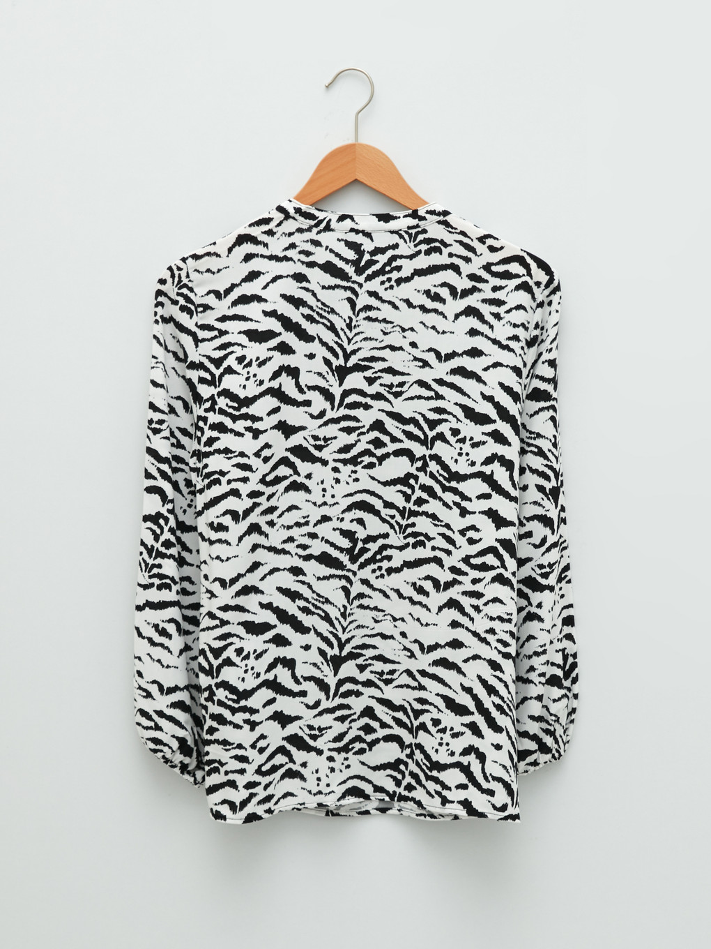 Tie Collar Printed Long Sleeve Viscose Women's Blouse-6