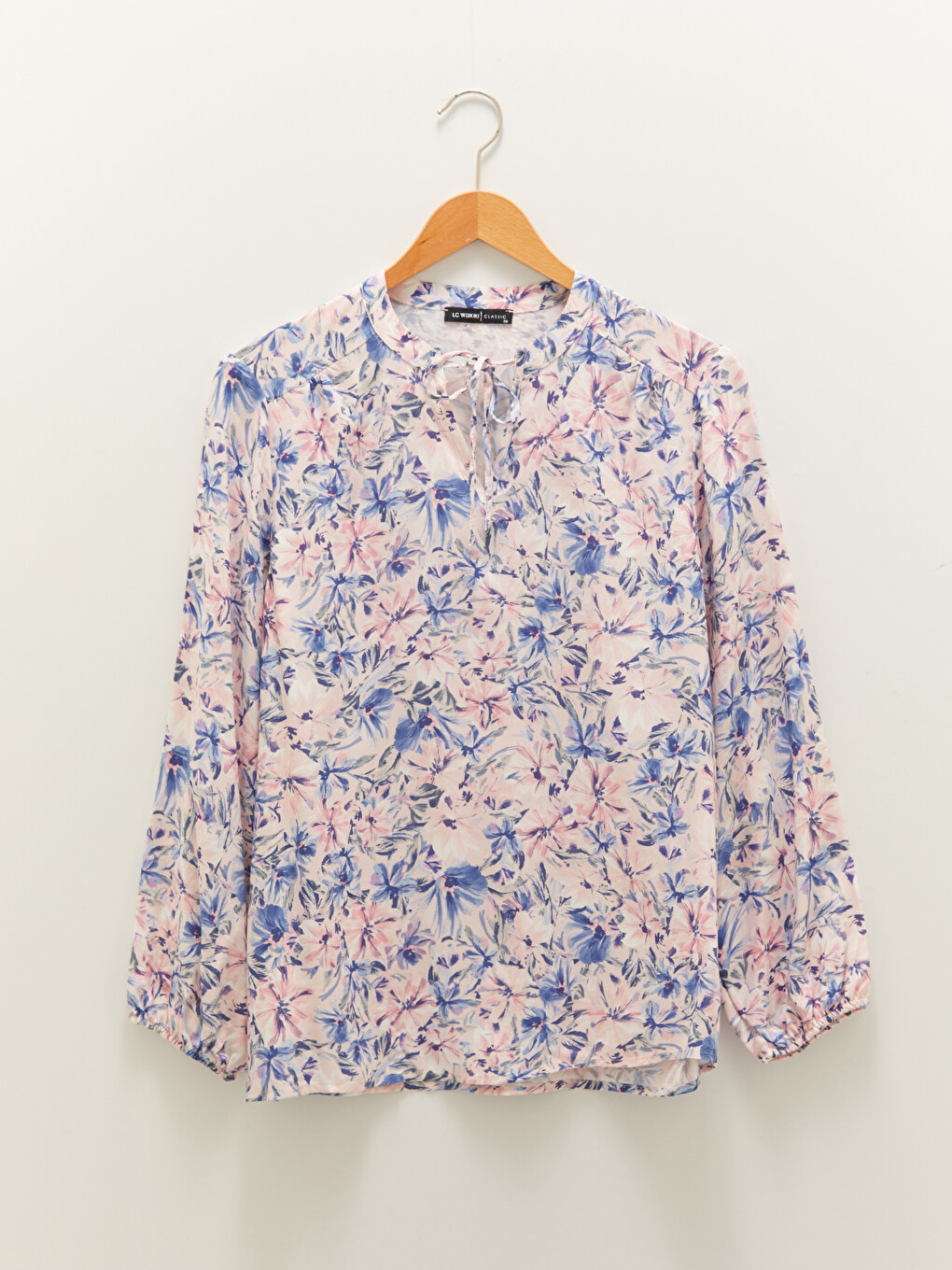 Tie Collar Floral Long Sleeve Viscose Women's Blouse-5