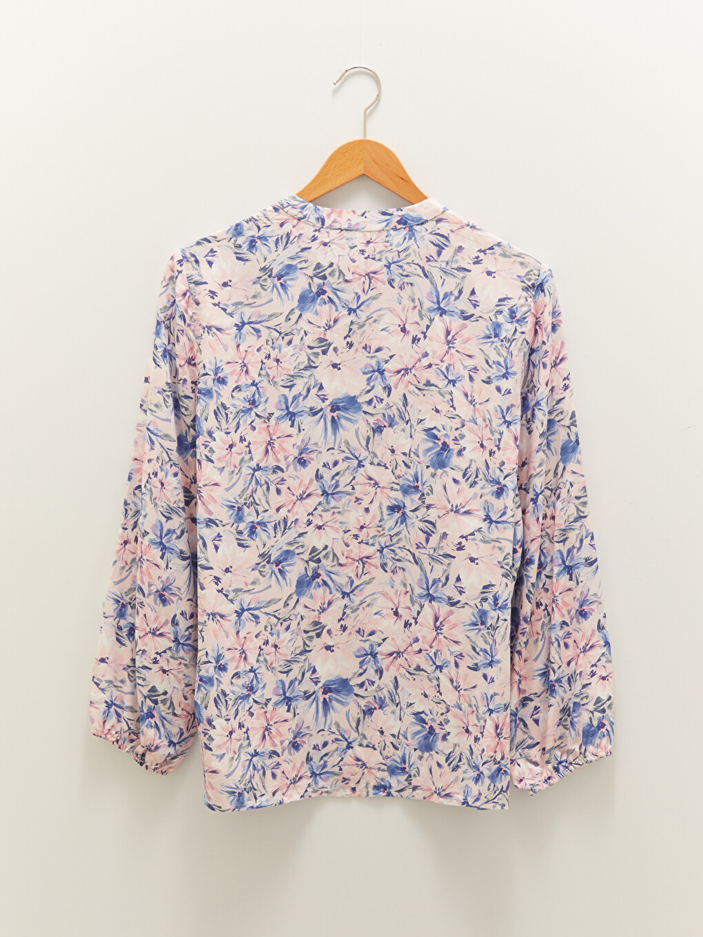 Tie Collar Floral Long Sleeve Viscose Women's Blouse-6