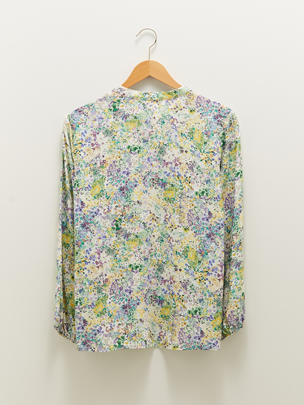 Tie Collar Printed Long Sleeve Viscose Women's Blouse-6