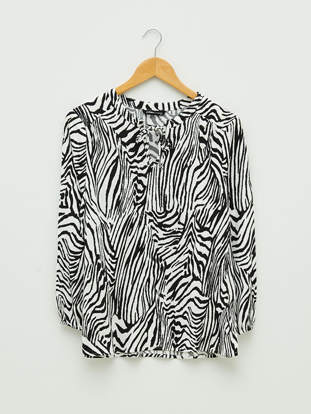 Блузка из вискозы с узором, с длинным рукавом и воротником на завязках для женщин-5