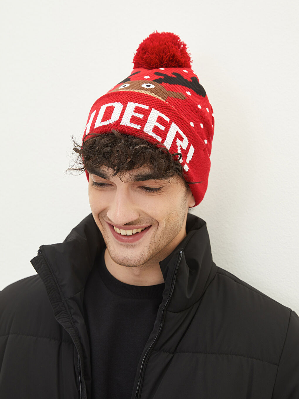 LCW ACCESSORIES Weihnachtliche Mütze mit Hirschmotiv und Bommel für Herren -W19055Z8-M0T