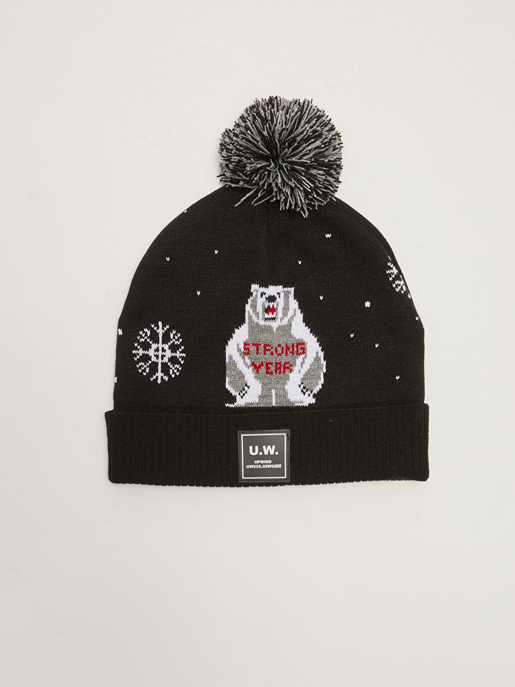 Ерлерге арналған рождестволық тақырыптағы помпонды тоқыма бини шапкасы-2