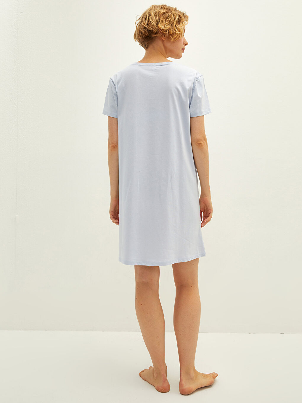 Mavi Bisiklet Yaka Baskılı Kısa Kollu Pamuklu Kadın Gecelik-4