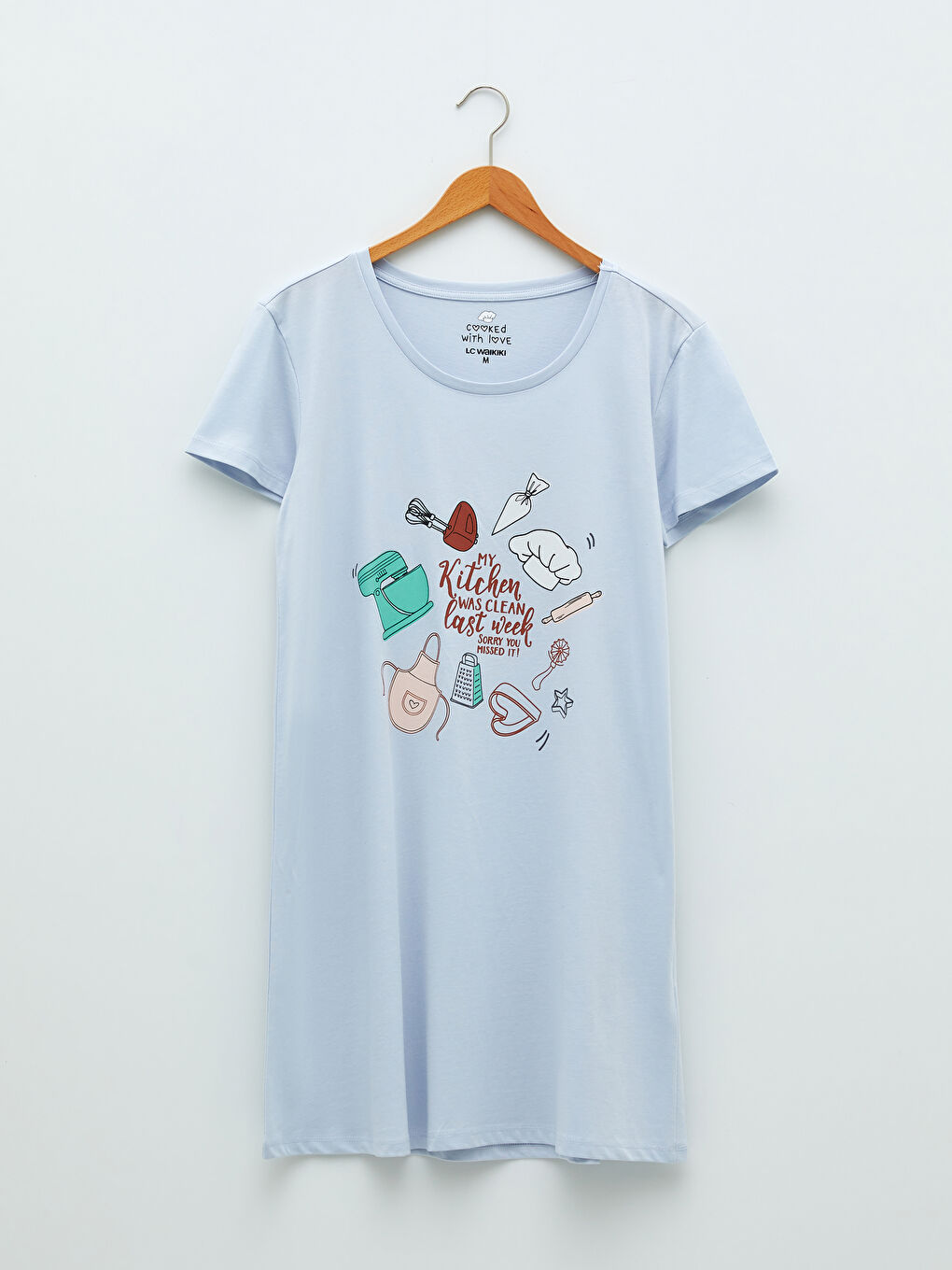 Mavi Bisiklet Yaka Baskılı Kısa Kollu Pamuklu Kadın Gecelik-5