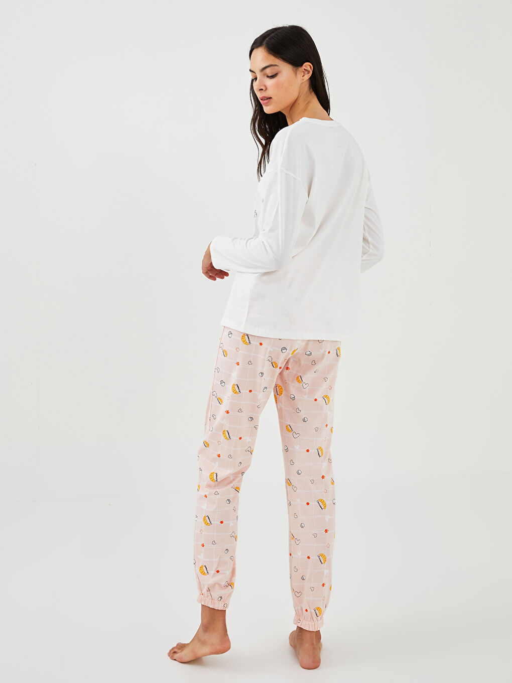 Crew Neck Printed Long Sleeve Cotton Women's Pajama Set-7