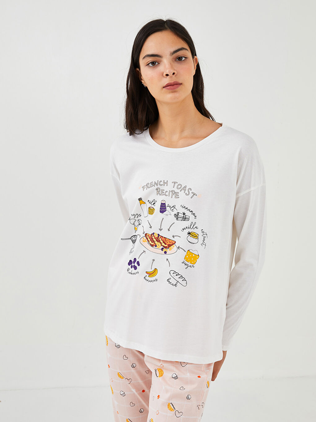 Crew Neck Printed Long Sleeve Cotton Women's Pajama Set-3