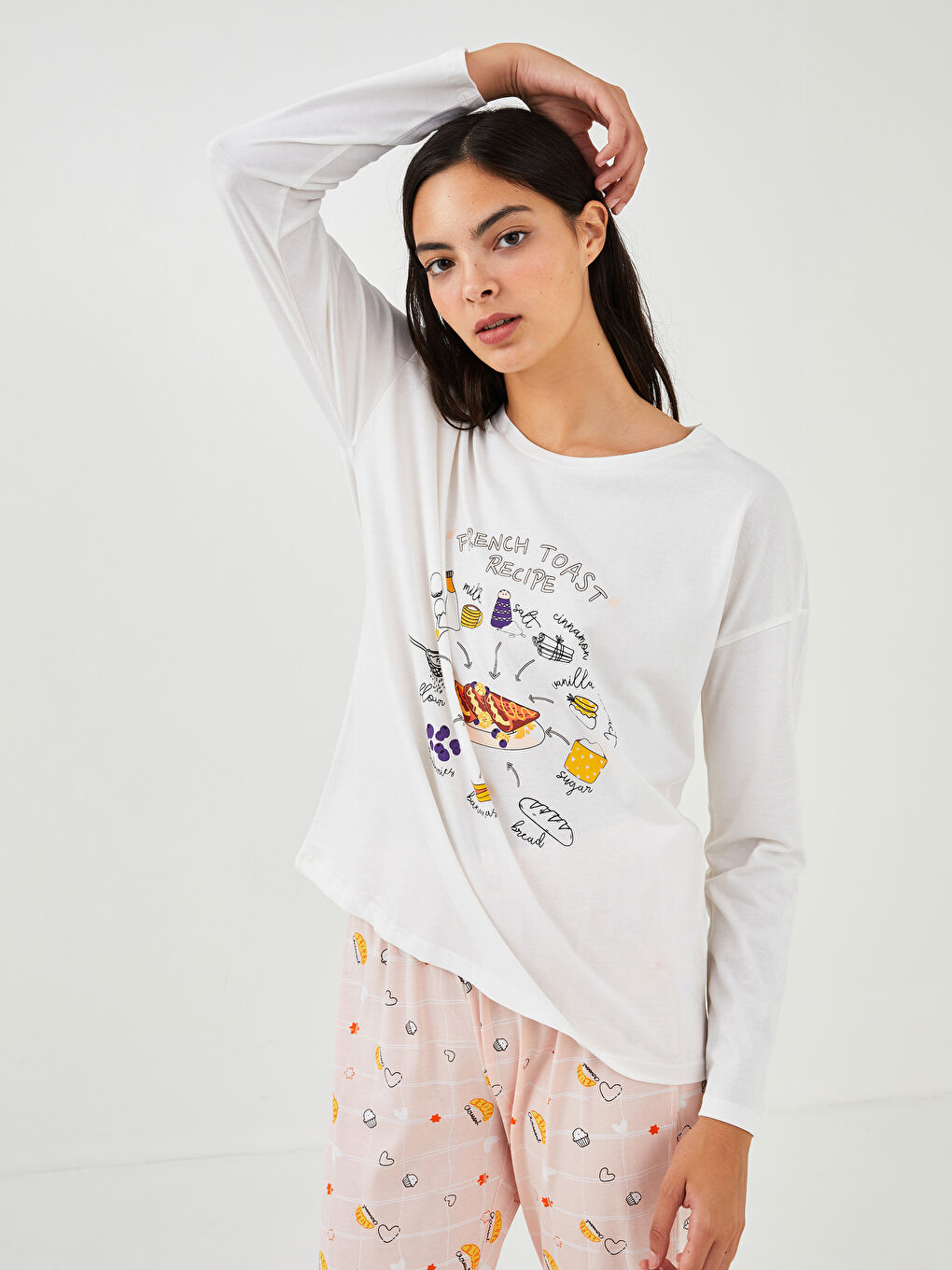Crew Neck Printed Long Sleeve Cotton Women's Pajama Set-4