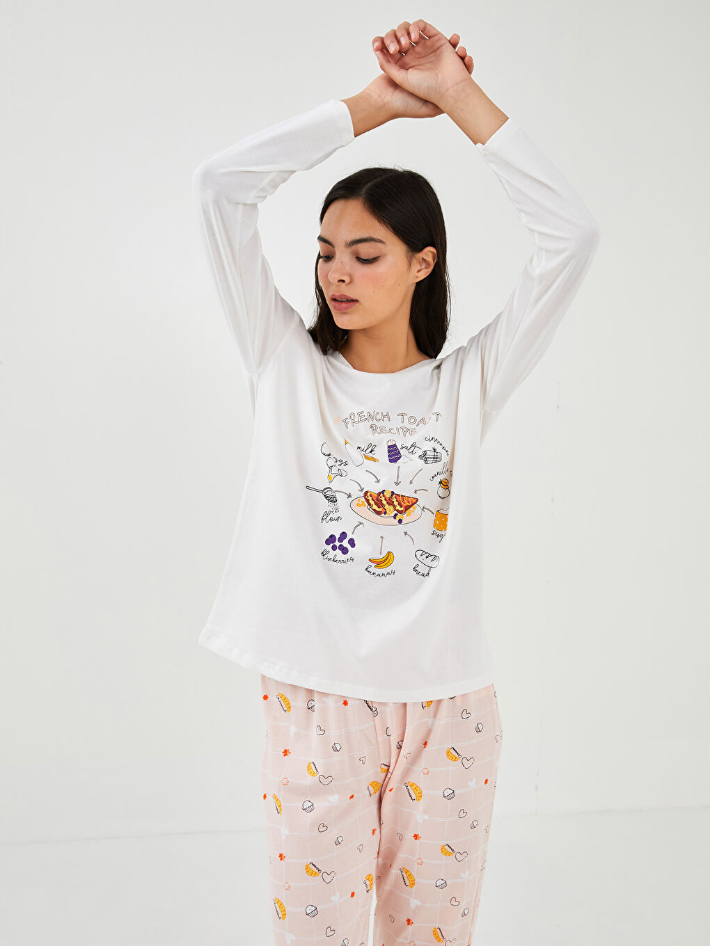 Crew Neck Printed Long Sleeve Cotton Women's Pajama Set-5