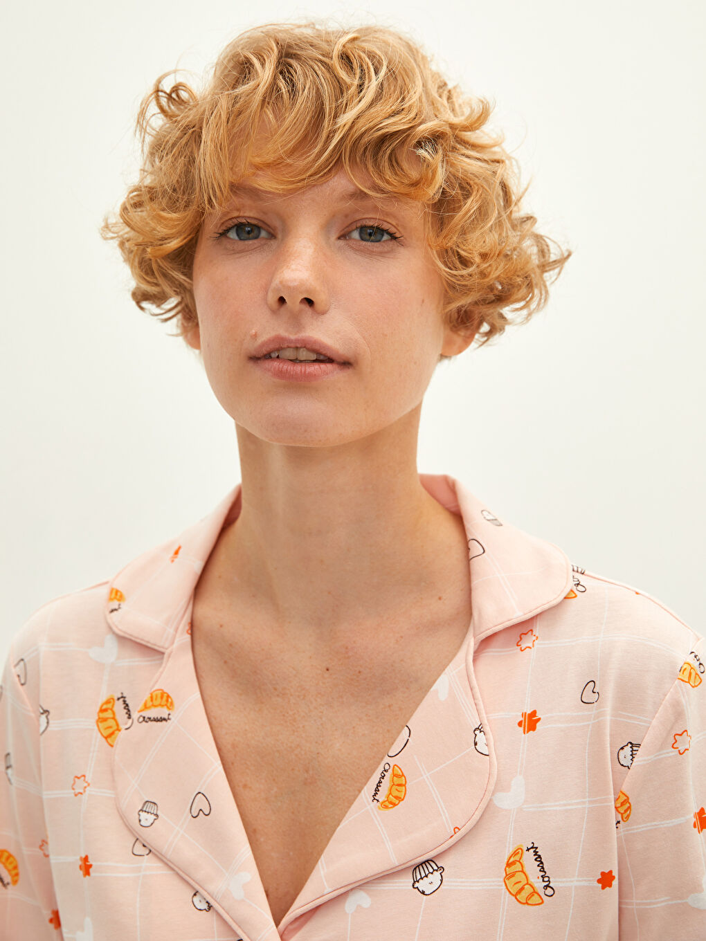 Set de pijama din bumbac cu mânecă lungă imprimat și guler de cămașă pentru femei-3