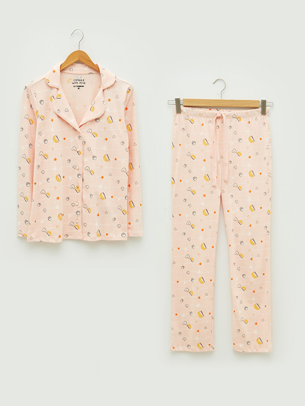 Set de pijama din bumbac cu mânecă lungă imprimat și guler de cămașă pentru femei-5