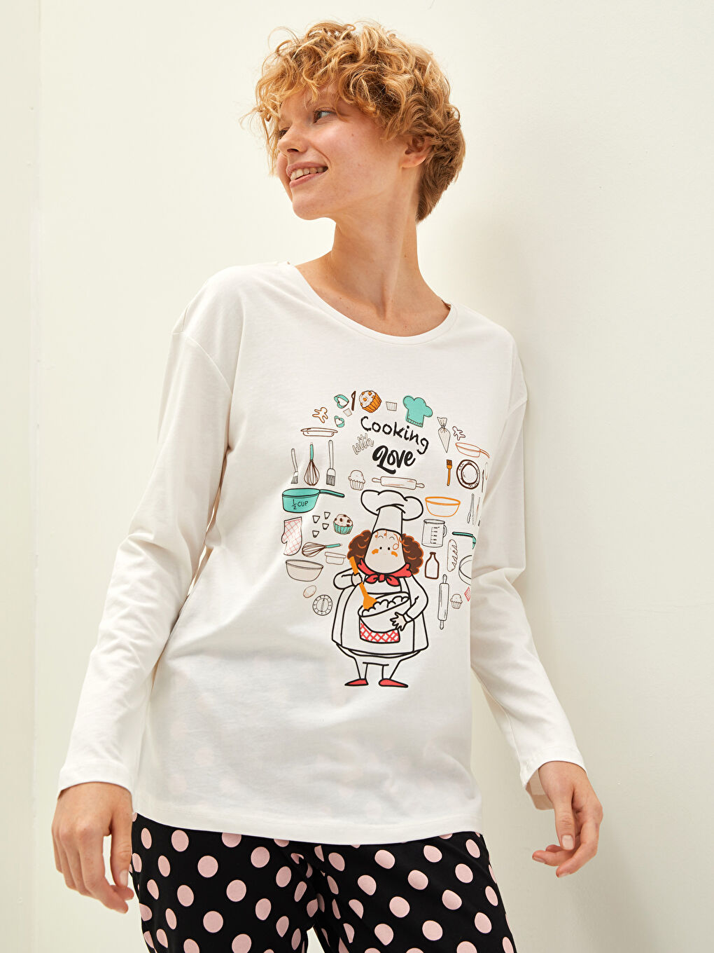 Crew Neck Printed Long Sleeve Cotton Women's Pajama Set-2