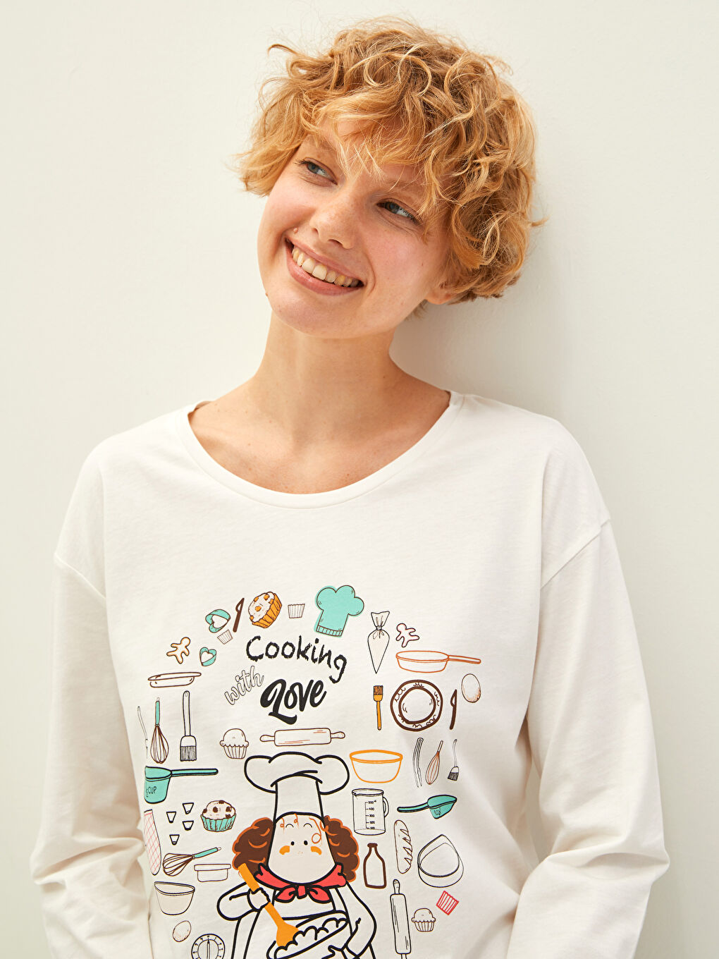 Crew Neck Printed Long Sleeve Cotton Women's Pajama Set-4