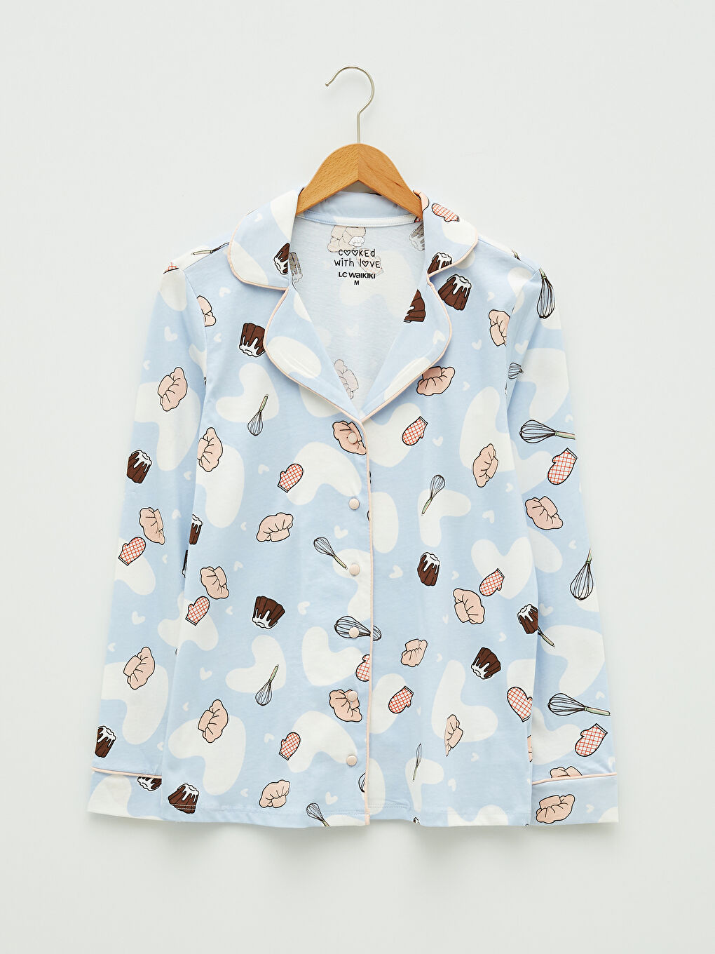 طقم بيجامة قميص بياقة كم طويل مطبوع قطن للسيدات-6