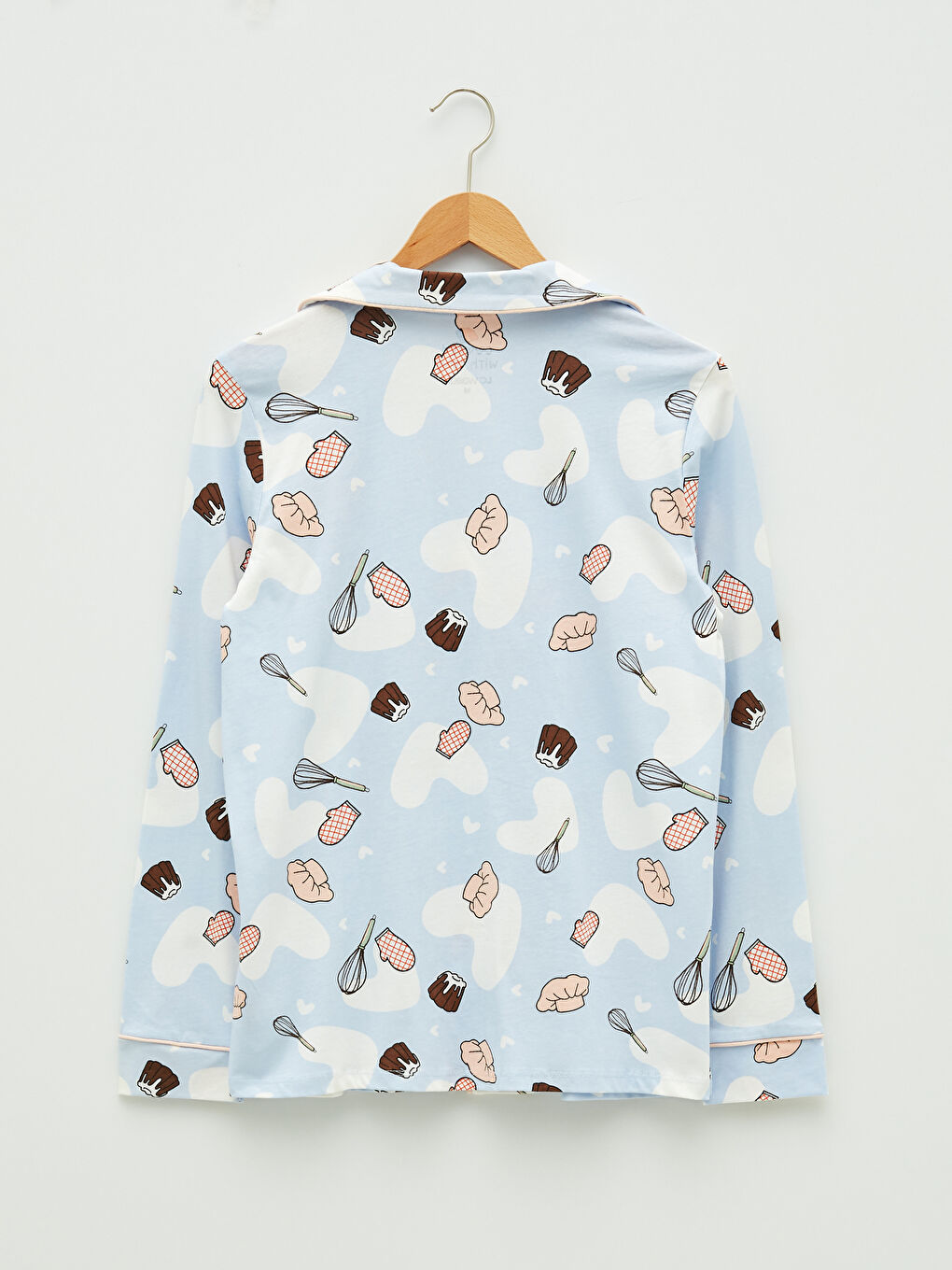 طقم بيجامة قميص بياقة كم طويل مطبوع قطن للسيدات-8