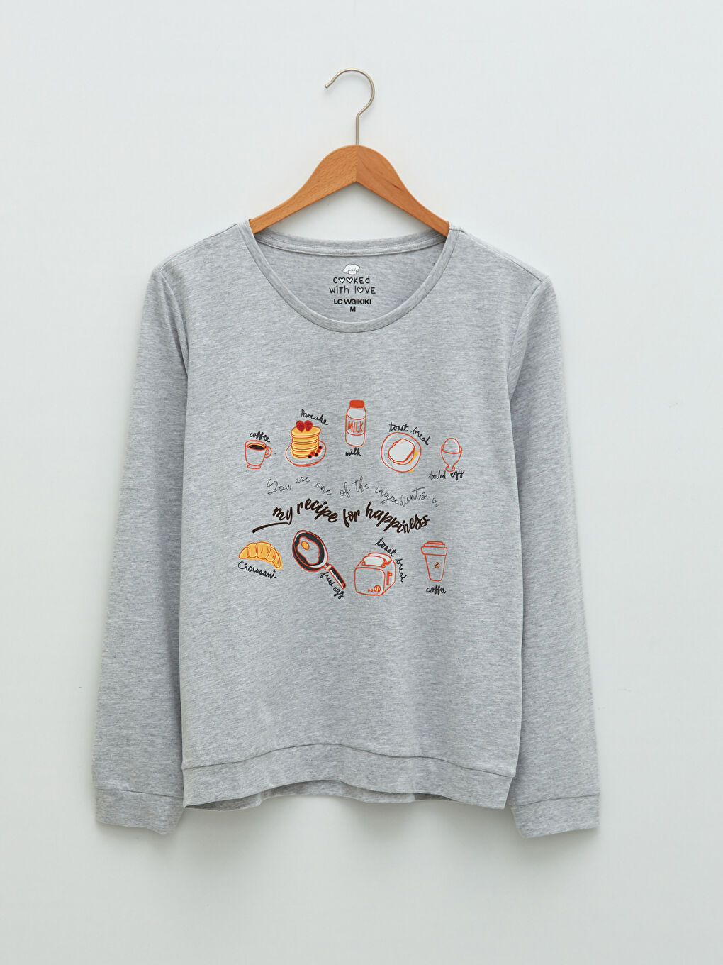 Pembe Bisiklet Yaka Baskılı Uzun Kollu Kadın Pijama Takımı-6