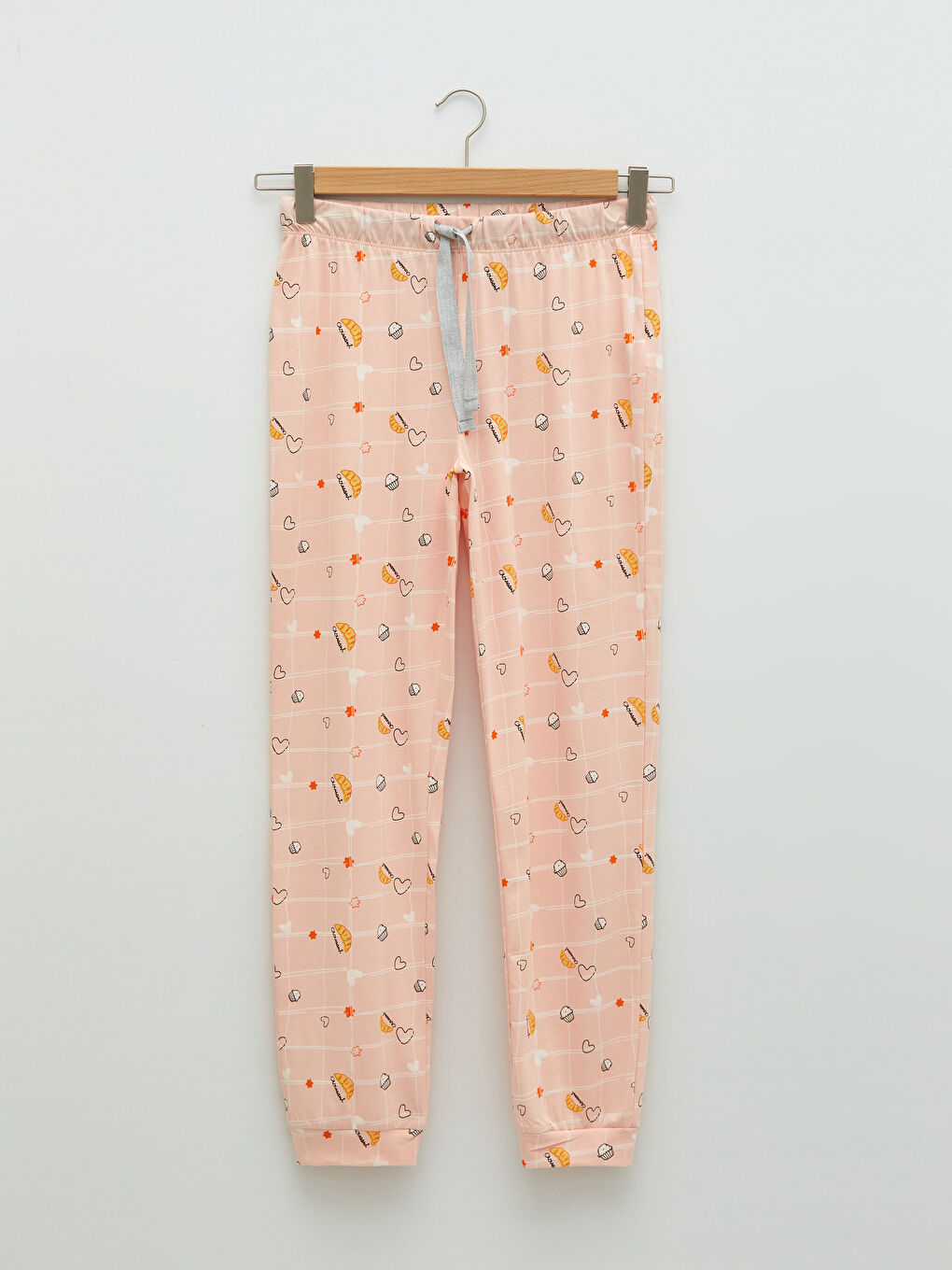 Pembe Bisiklet Yaka Baskılı Uzun Kollu Kadın Pijama Takımı-7