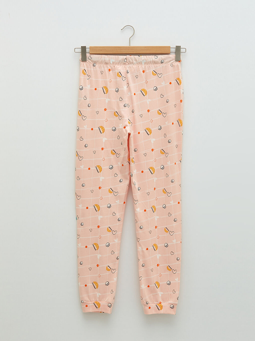 Pembe Bisiklet Yaka Baskılı Uzun Kollu Kadın Pijama Takımı-9