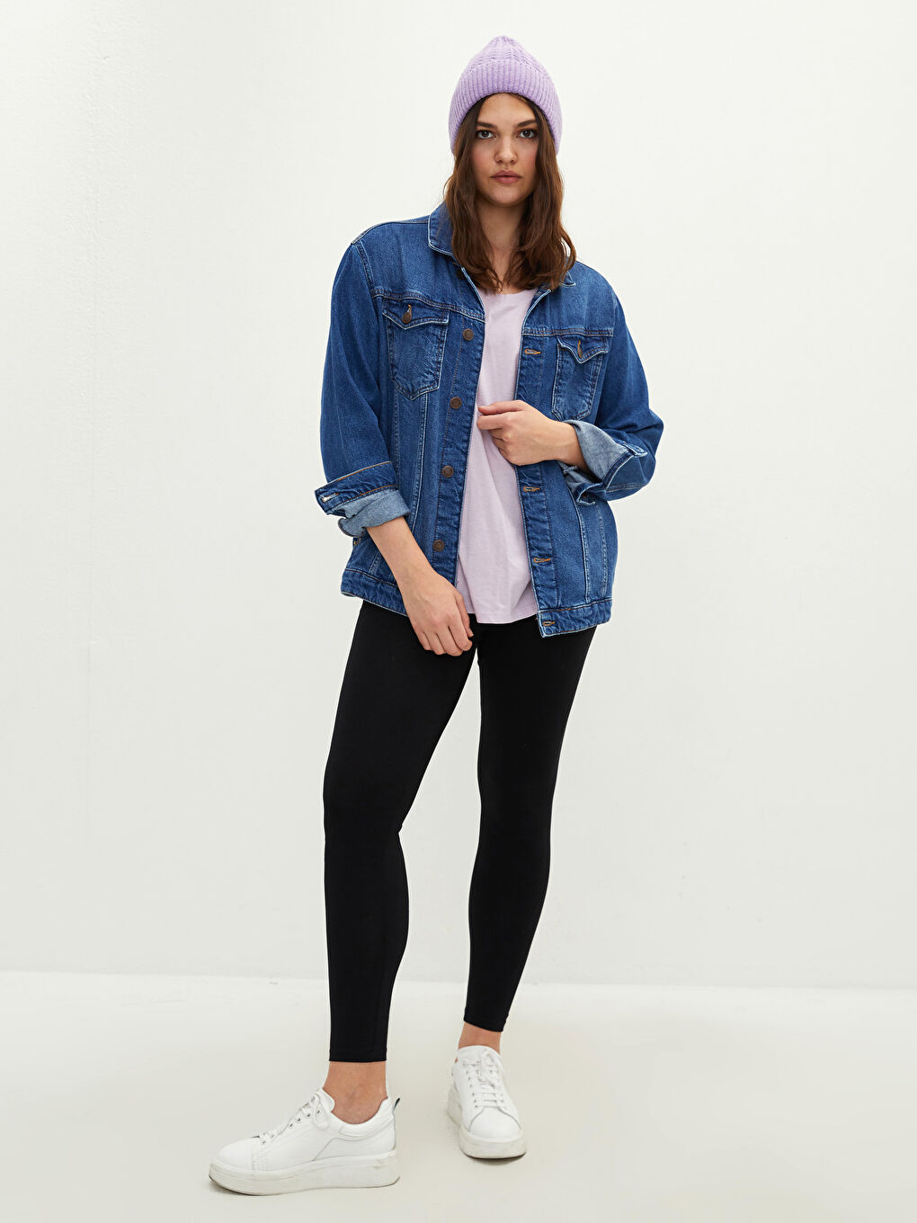 Lila Katlamalı Kadın Triko Bere-4