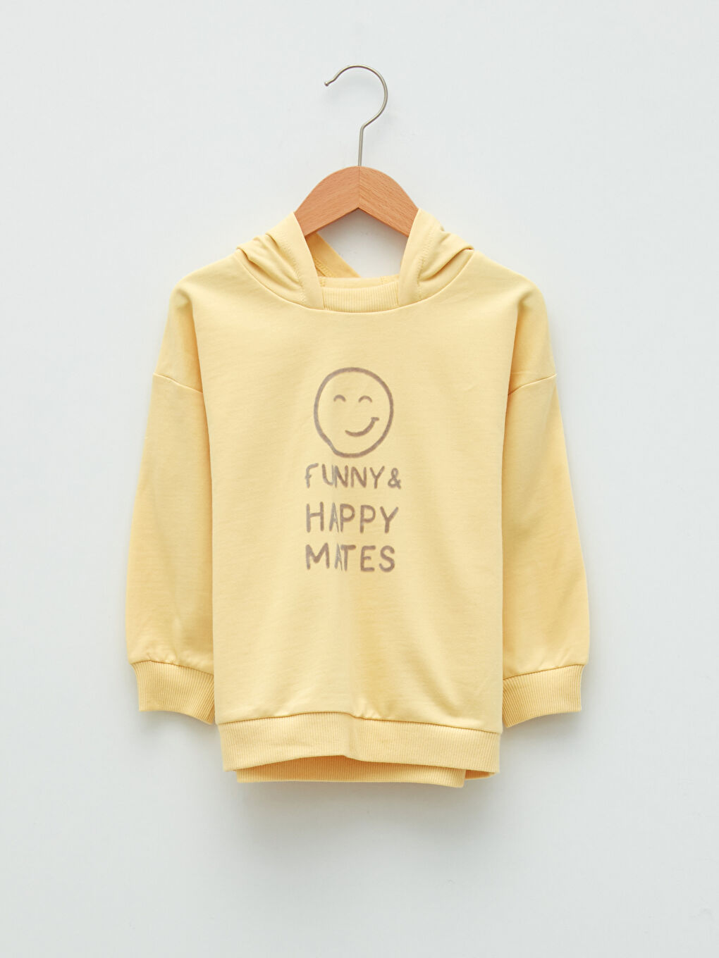 Sarı Kapüşonlu Uzun Kollu Baskılı Pamuklu Erkek Bebek Sweatshirt ve Pantolon 2'li Takım-1