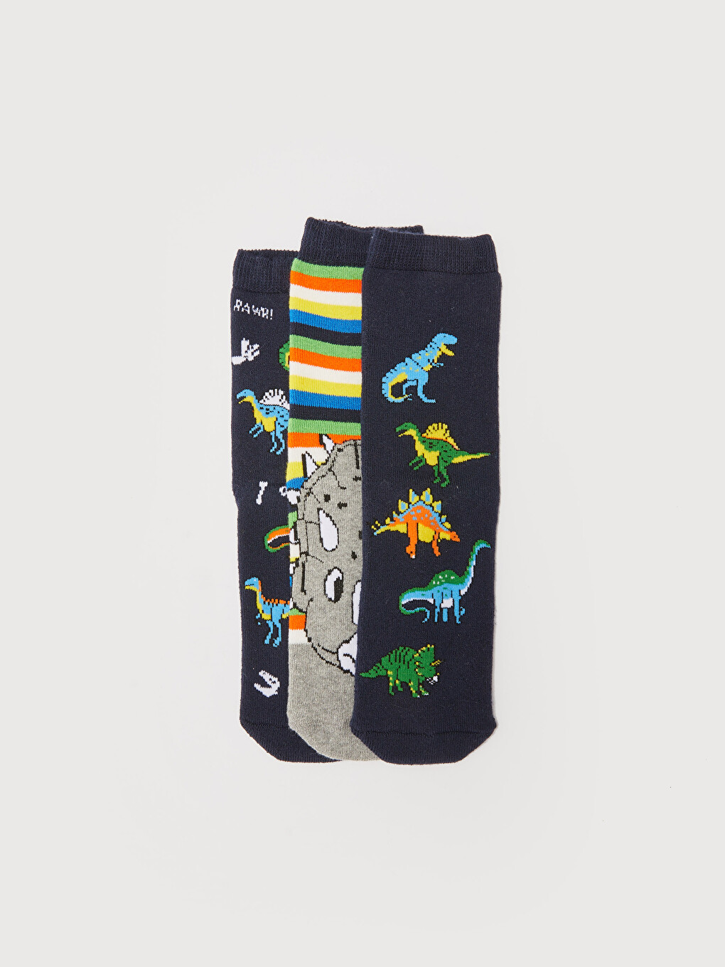 Dinosaur Patterned Boys Thick Terry Socks 3 Pack