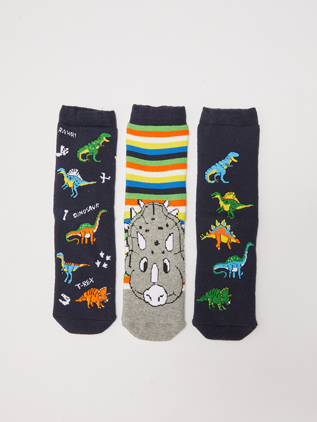 Dinosaur Patterned Boys Thick Terry Socks 3 Pack-2