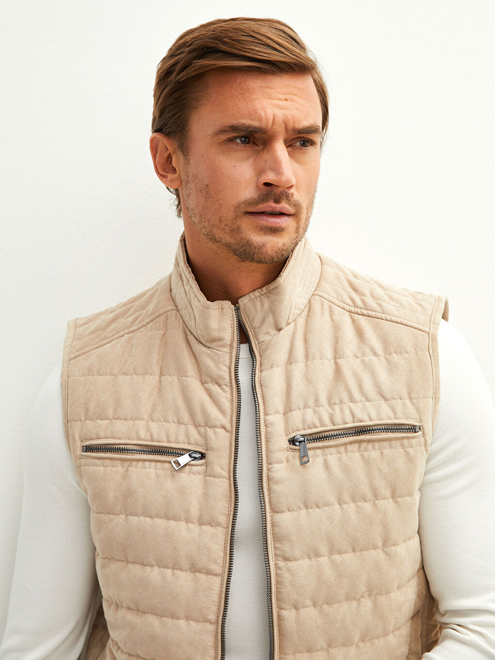 LC Waikiki Slim Fit Stand Up Collar Thick Suede Men's Vest -W19258Z8-CR8