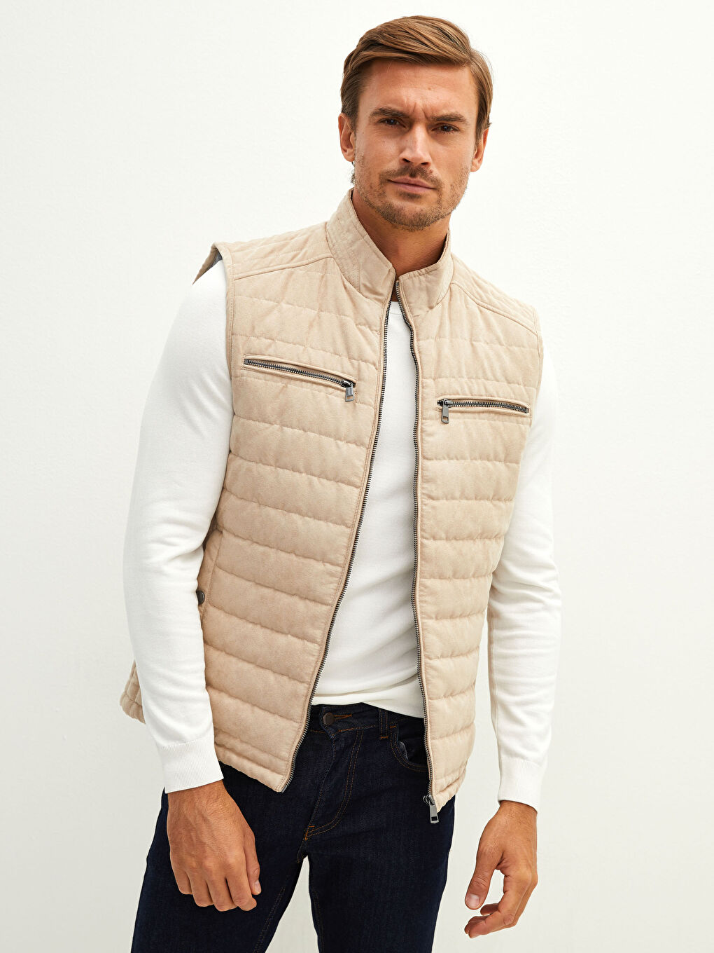 LC Waikiki Slim Fit Stand Up Collar Thick Suede Men's Vest -W19258Z8-CR8