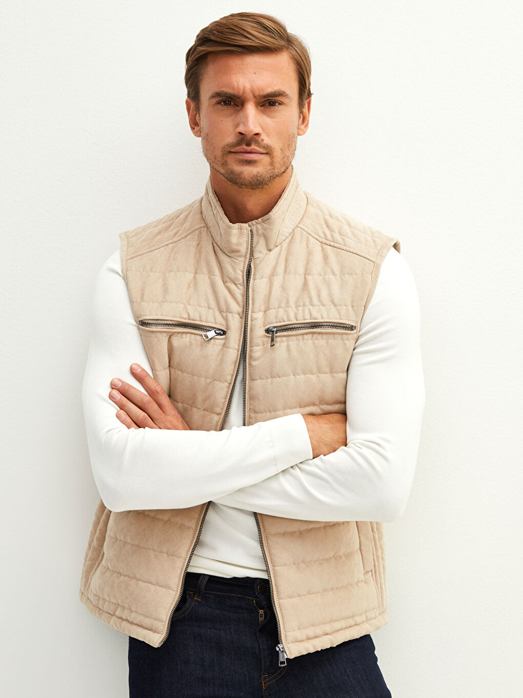 LC Waikiki Slim Fit Stand Up Collar Thick Suede Men's Vest -W19258Z8-CR8