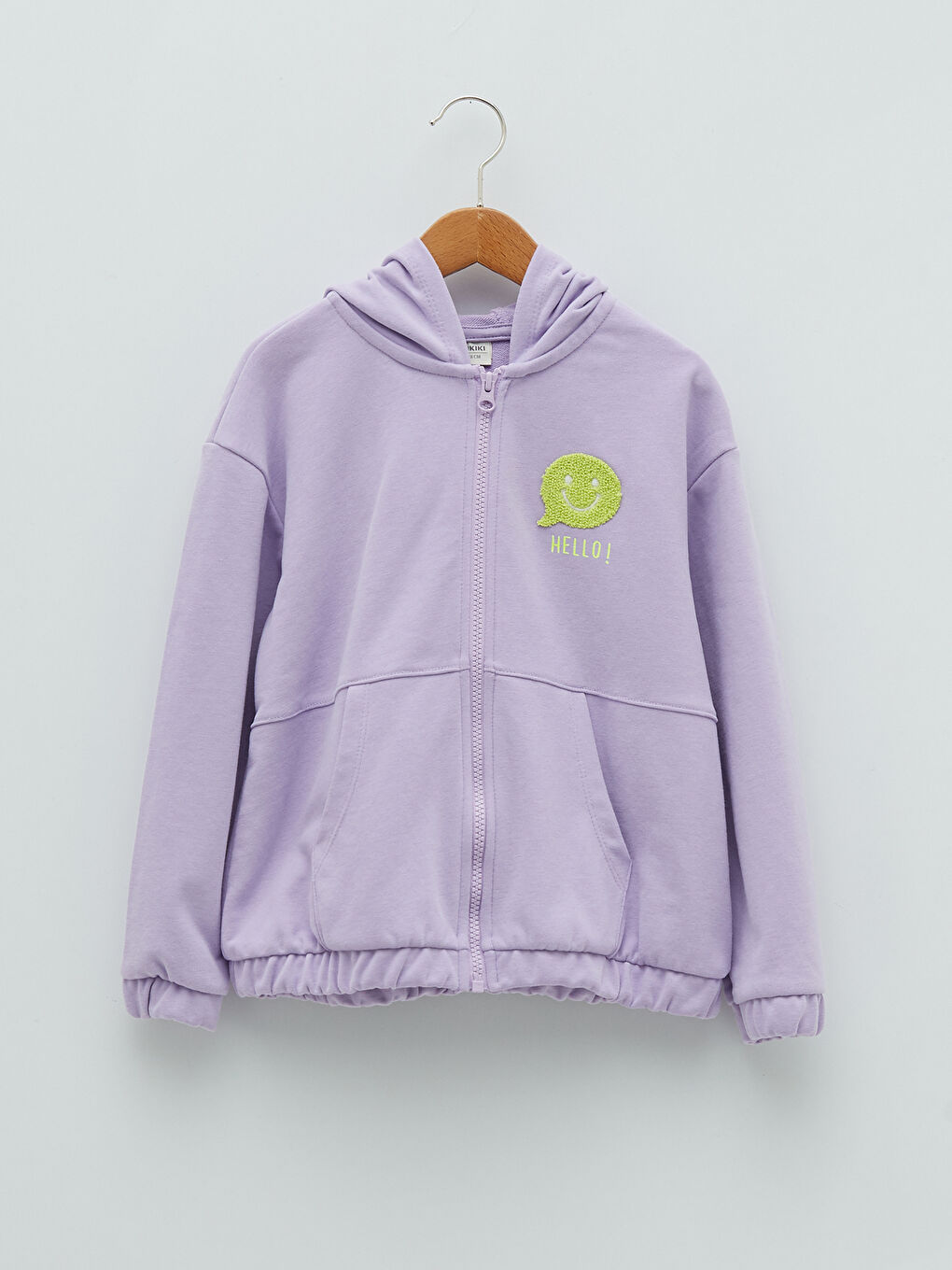 LCW Kids Lila Kapüşonlu Nakışlı Uzun Kollu Kız Çocuk Fermuarlı Sweatshirt