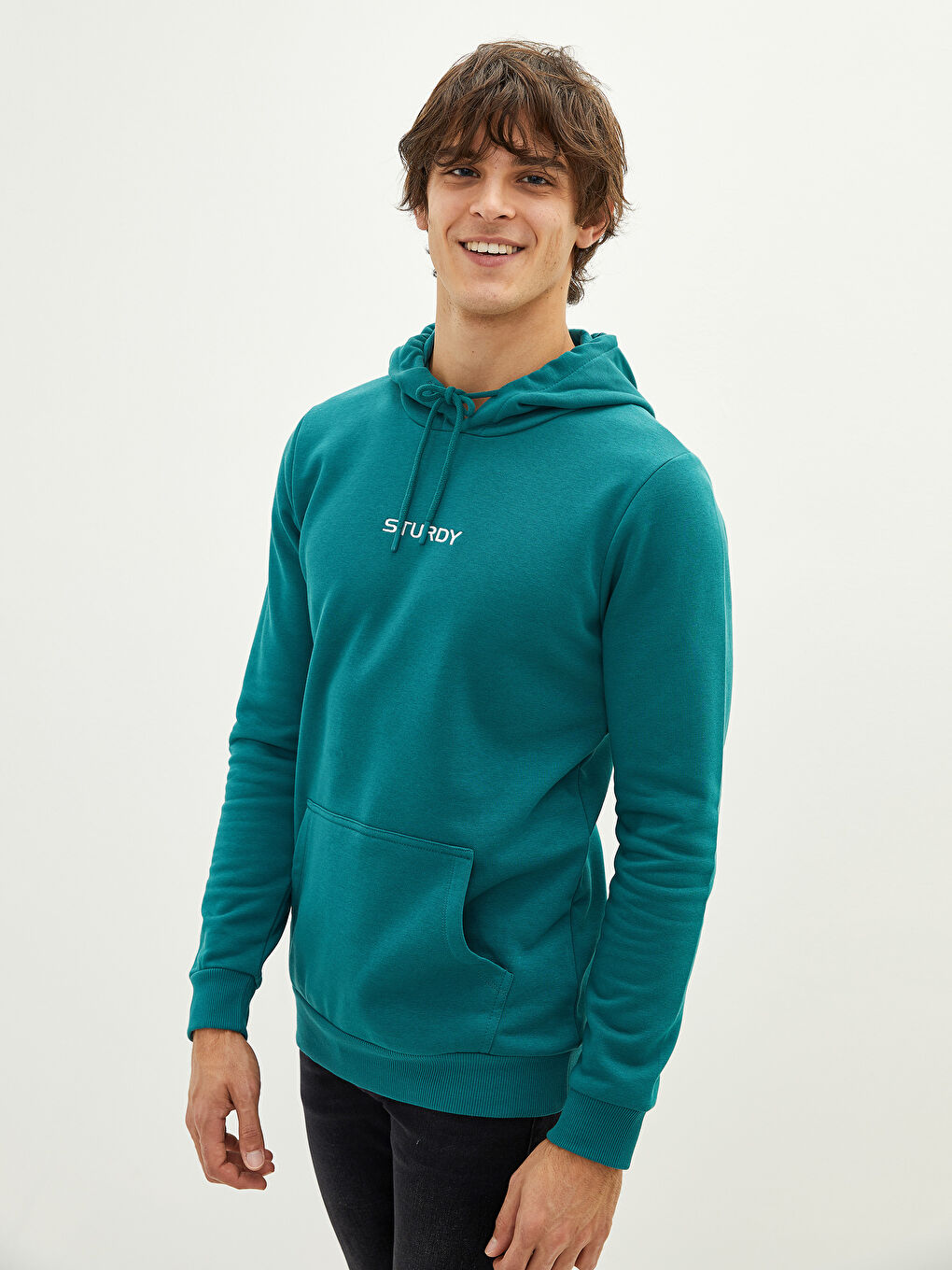 LCW Casual Mat Yeşil Uzun Kollu Baskılı Erkek Hoodie - 1