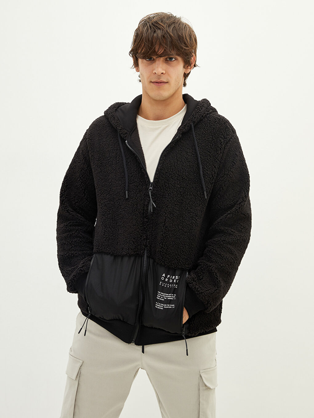 Kapüşonlu Uzun Kollu Fermuarlı Pelüş Erkek Sweatshirt-2