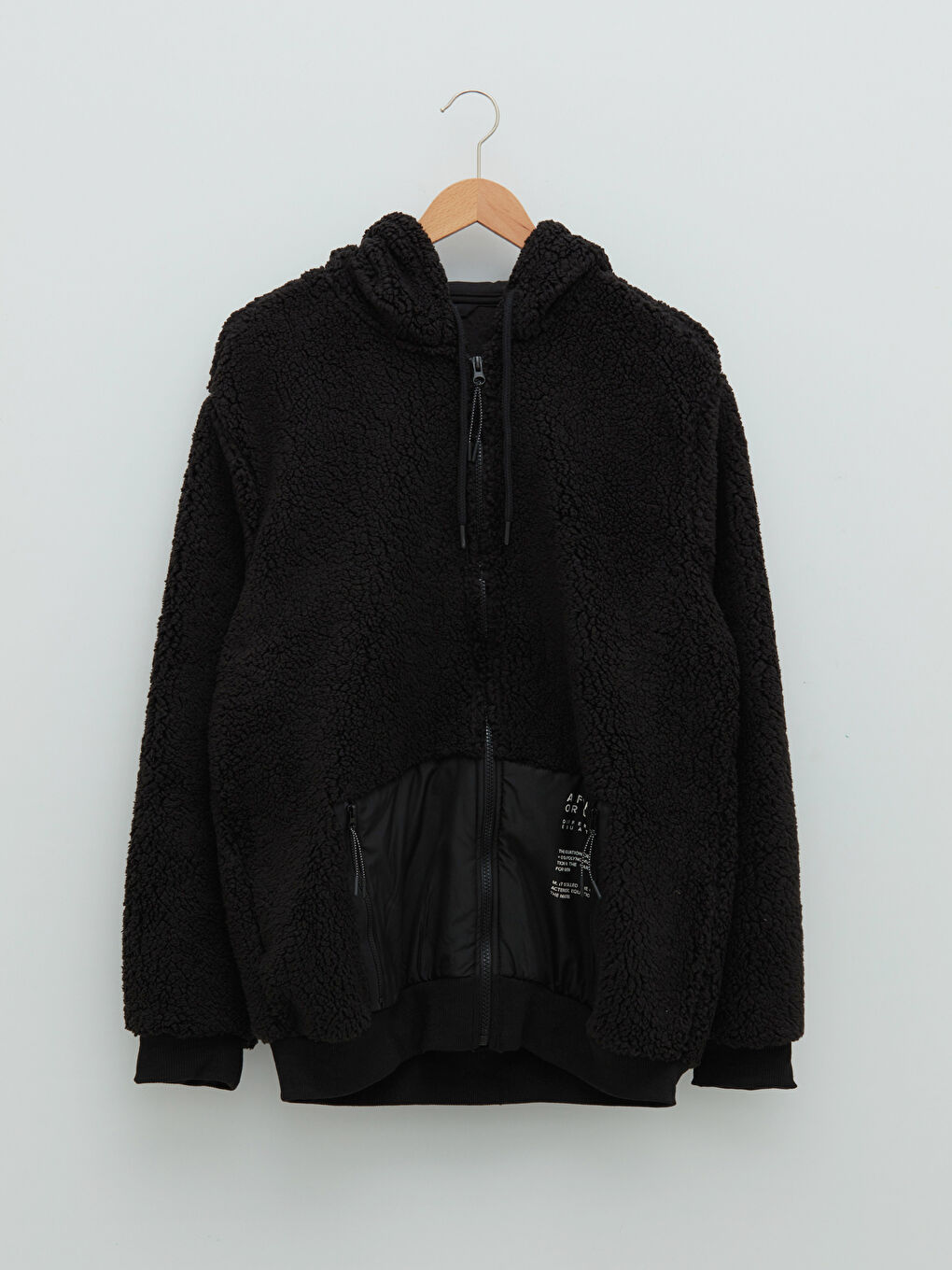 Kapüşonlu Uzun Kollu Fermuarlı Pelüş Erkek Sweatshirt-6