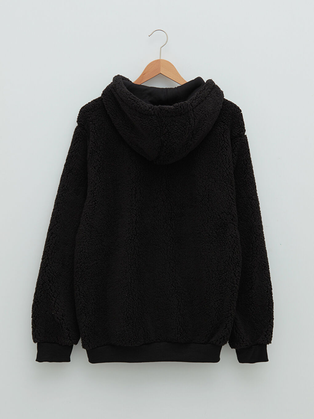 Kapüşonlu Uzun Kollu Fermuarlı Pelüş Erkek Sweatshirt-7