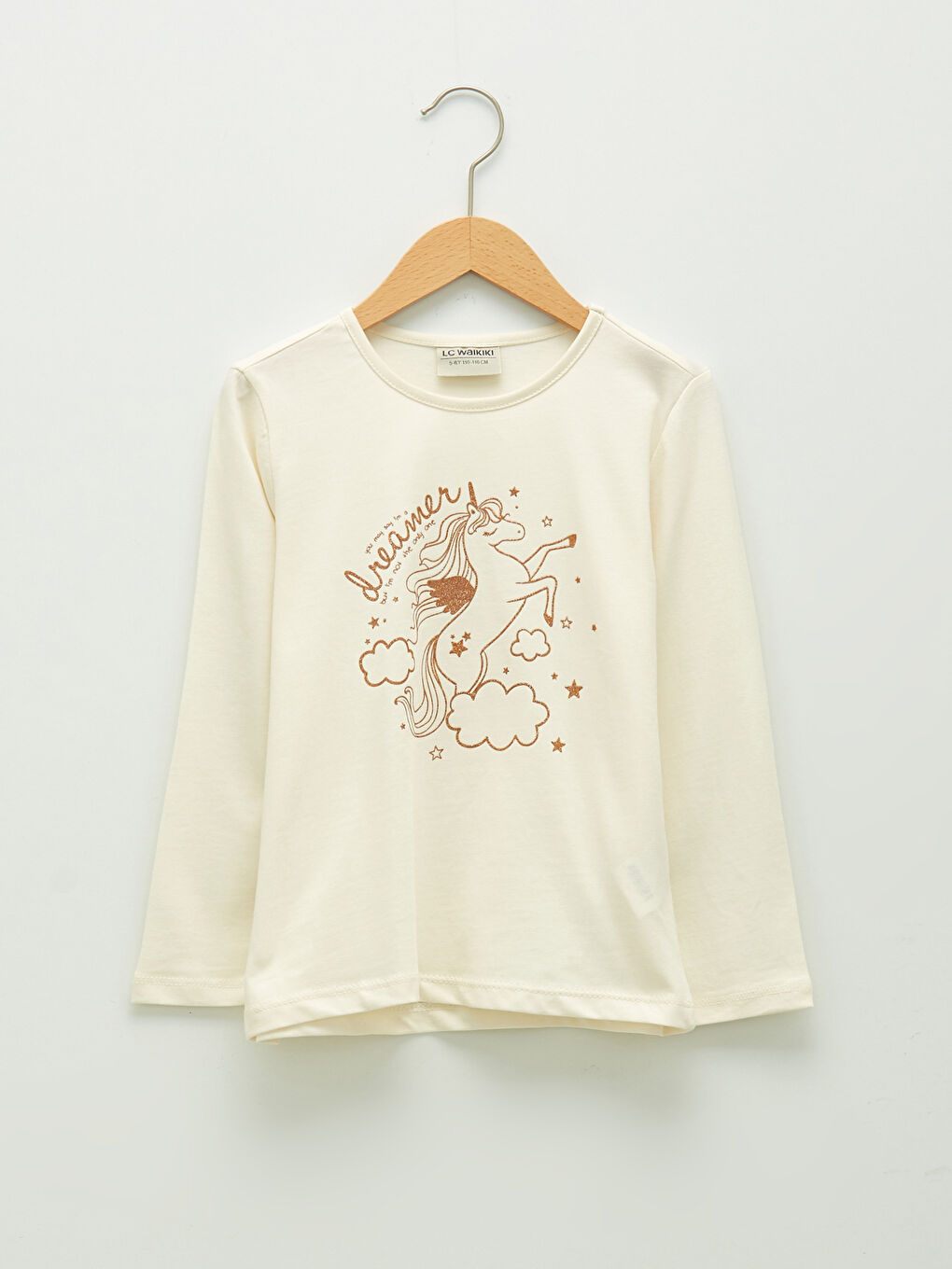 Crew Neck Printed Long Sleeve Cotton Girl T-shirt