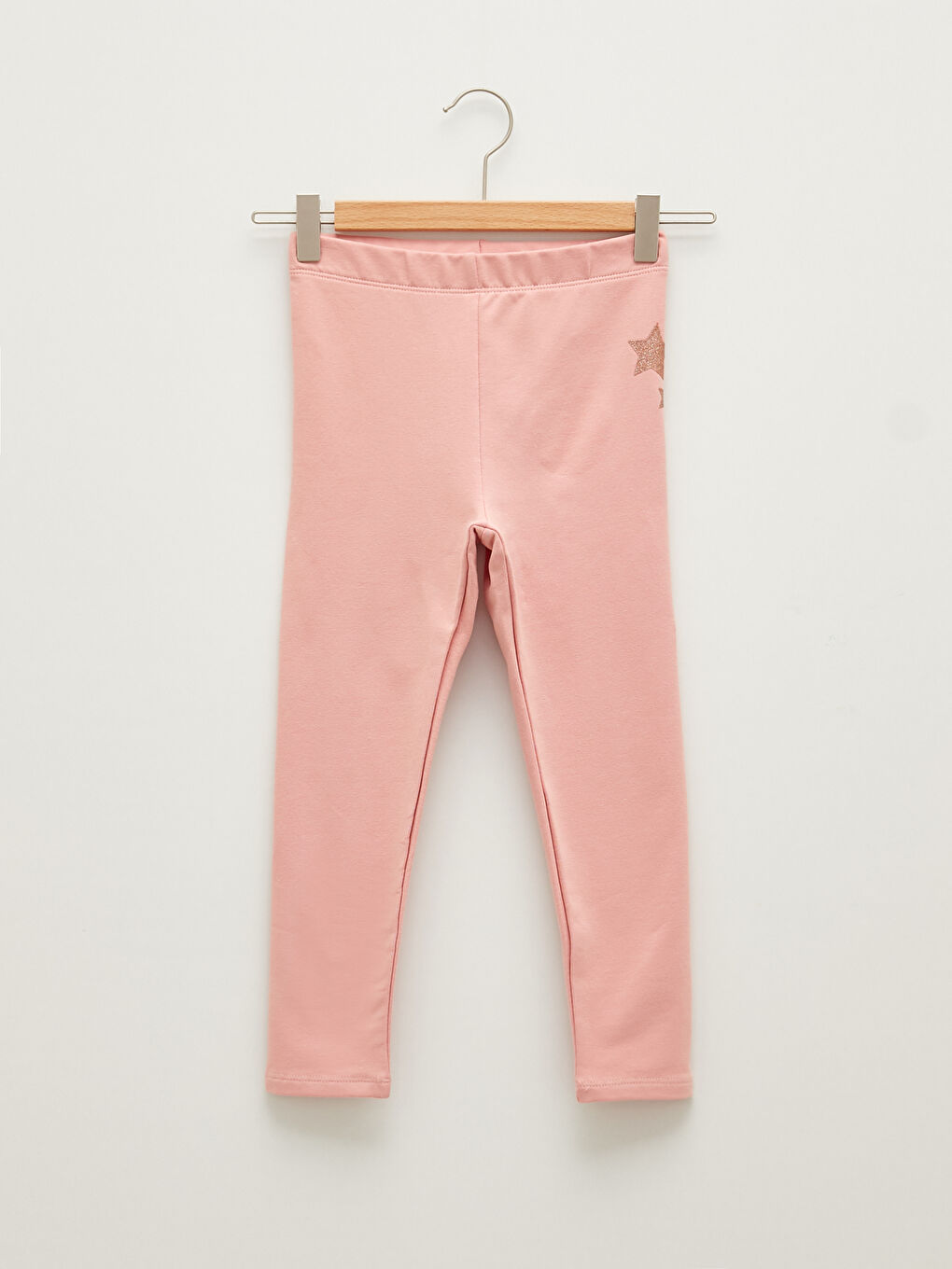 Pembe Beli Lastikli Baskılı Kız Çocuk Uzun Tayt