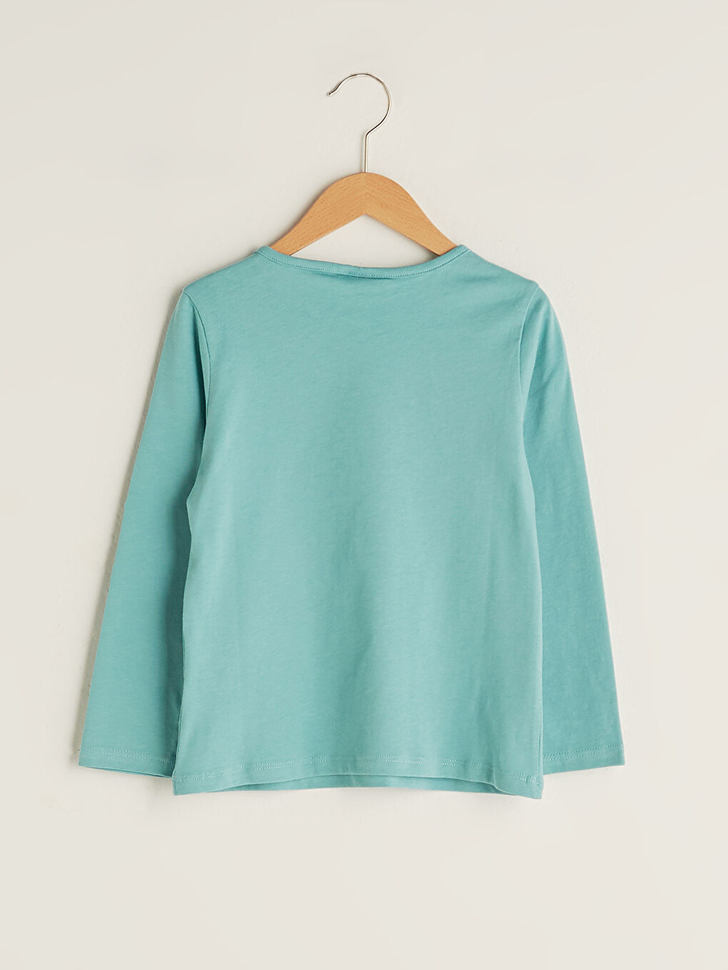 Turkuaz Bisiklet Yaka Baskılı Uzun Kollu Kız Çocuk Tişört-1