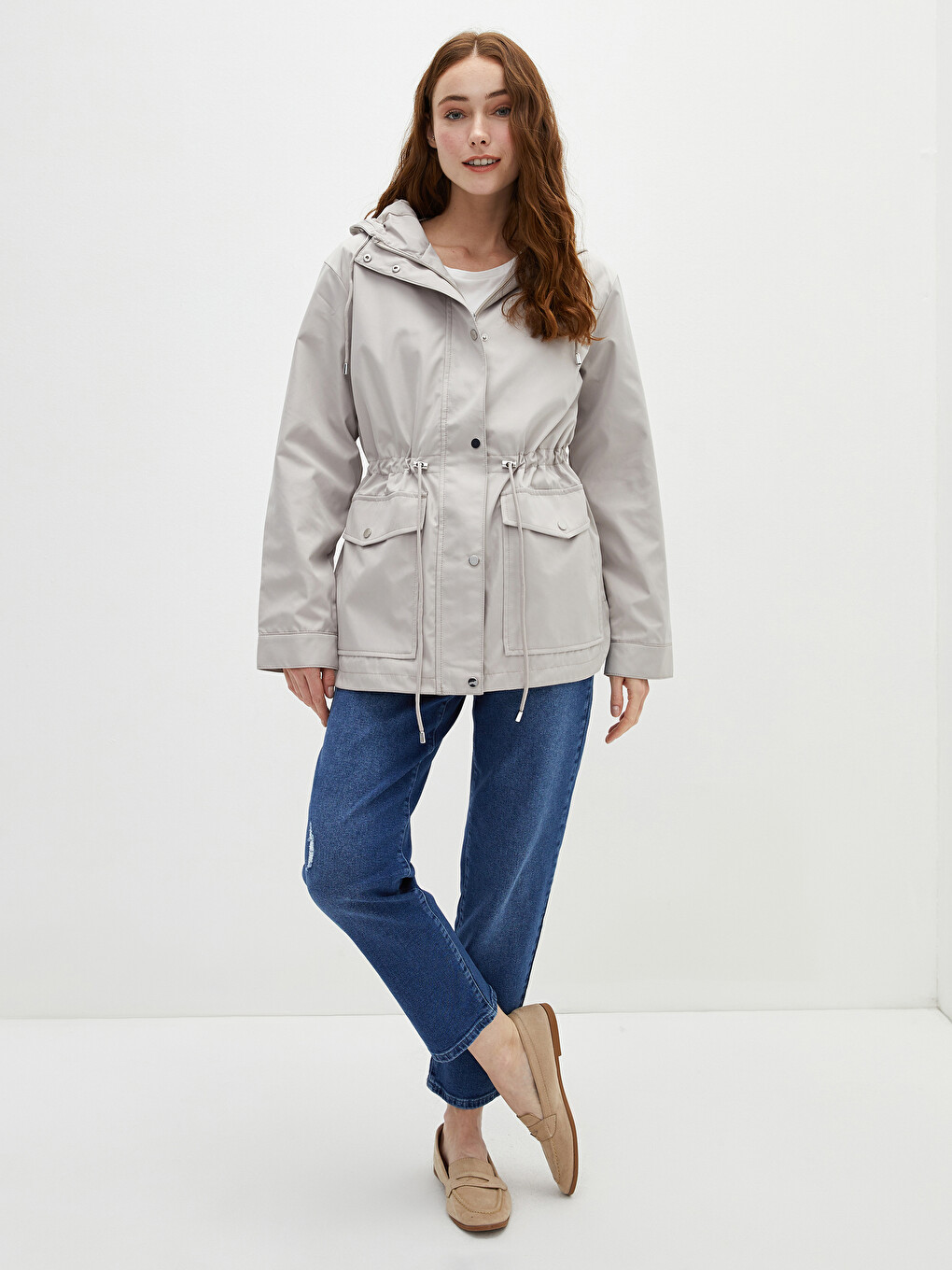 Hooded Collar Straight Pocket Detailed Long Sleeve Women's Parka-3