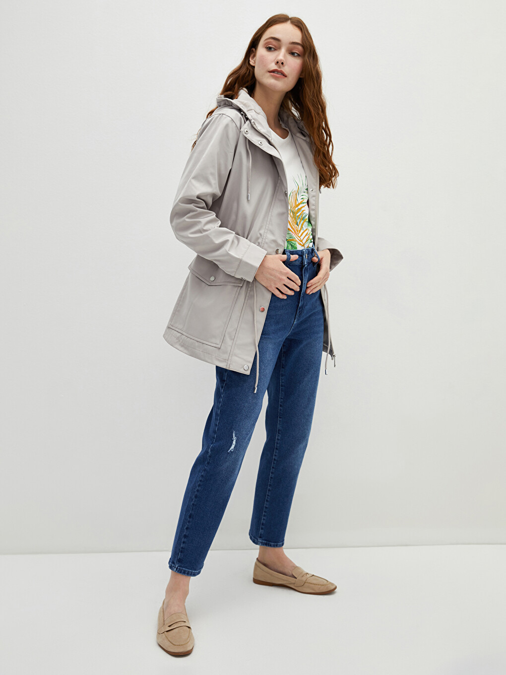 Hooded Collar Straight Pocket Detailed Long Sleeve Women's Parka-4
