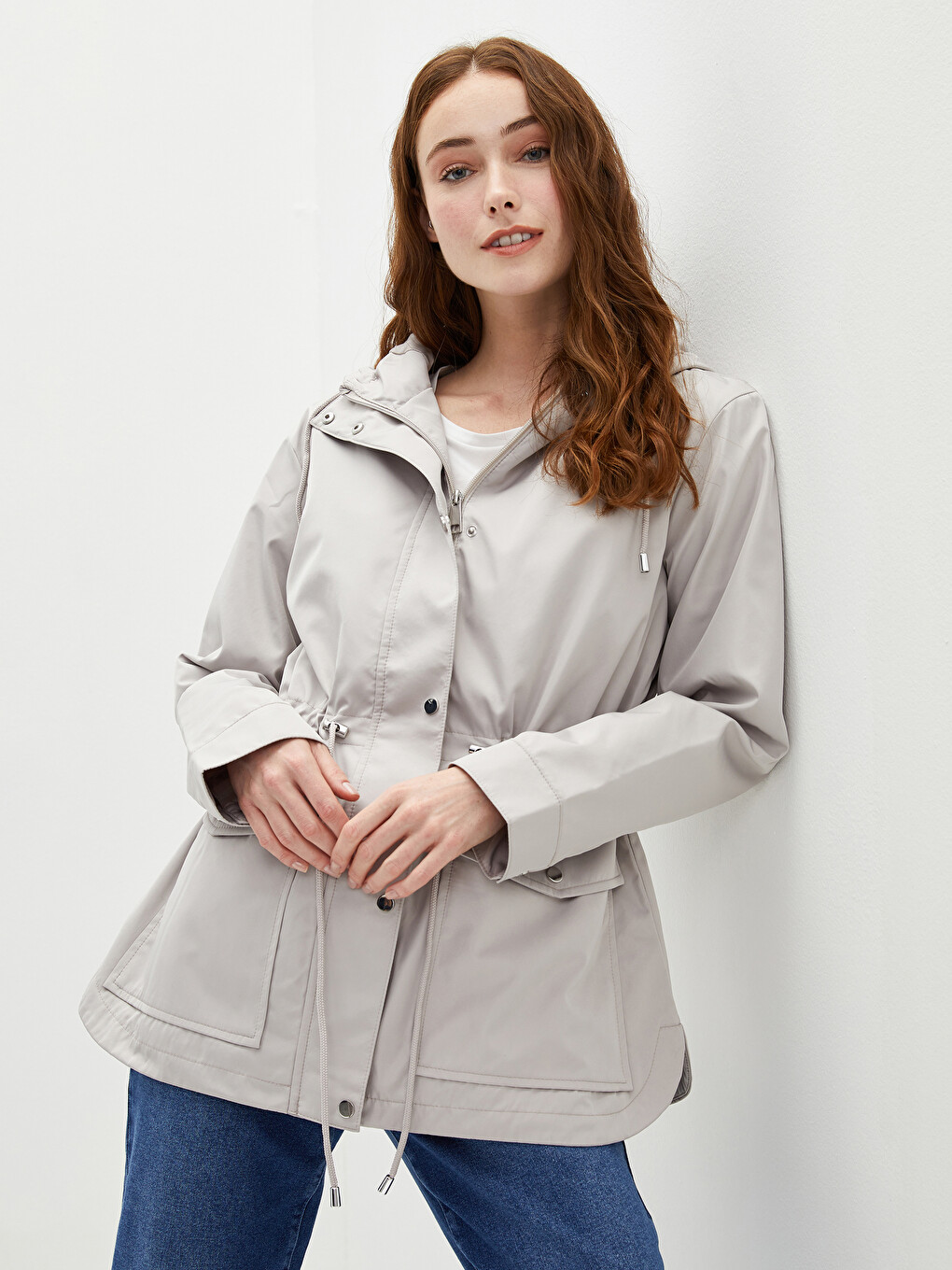 Hooded Collar Straight Pocket Detailed Long Sleeve Women's Parka-1
