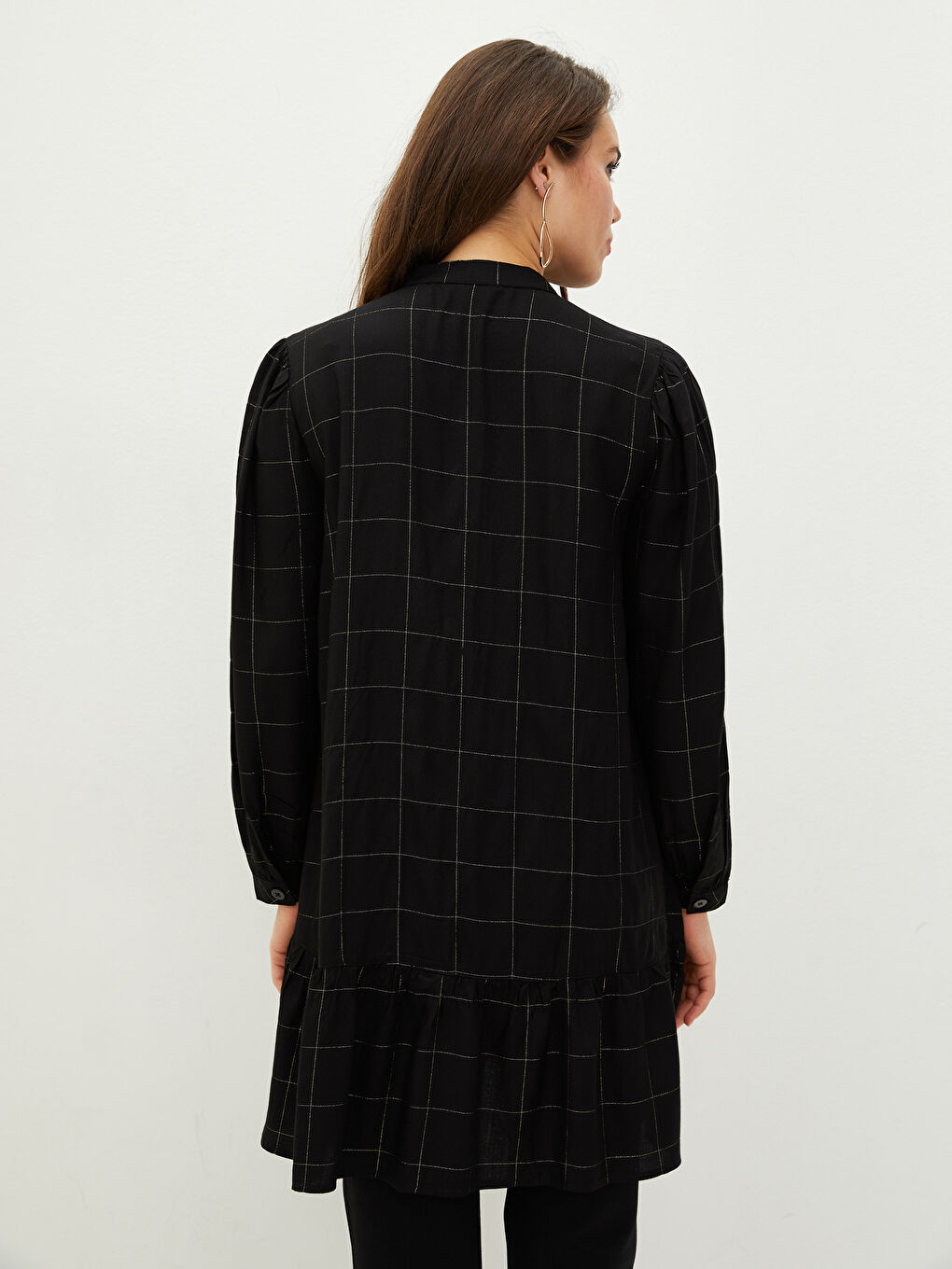 Crew Neck Plaid Long Sleeve Women's Tunic-4