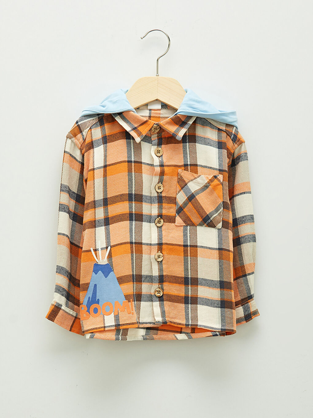 Hooded Long Sleeve Checked Patterned Gabardine Baby Boy Shirt