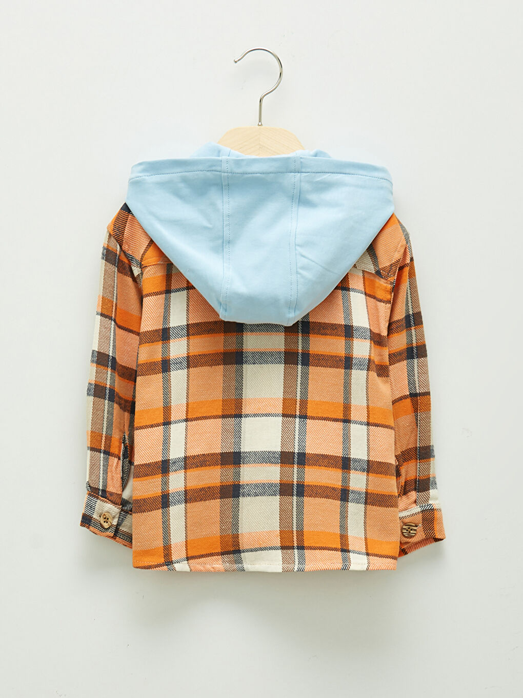 Hooded Long Sleeve Checked Patterned Gabardine Baby Boy Shirt-1