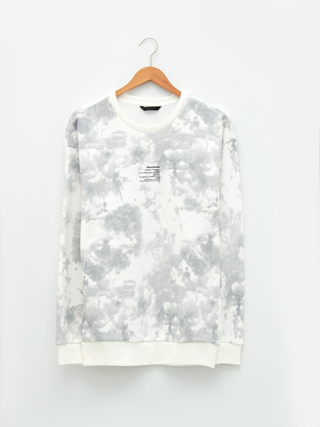 Beyaz Bisiklet Yaka Uzun Kollu Baskılı Kalın Erkek Sweatshirt-5