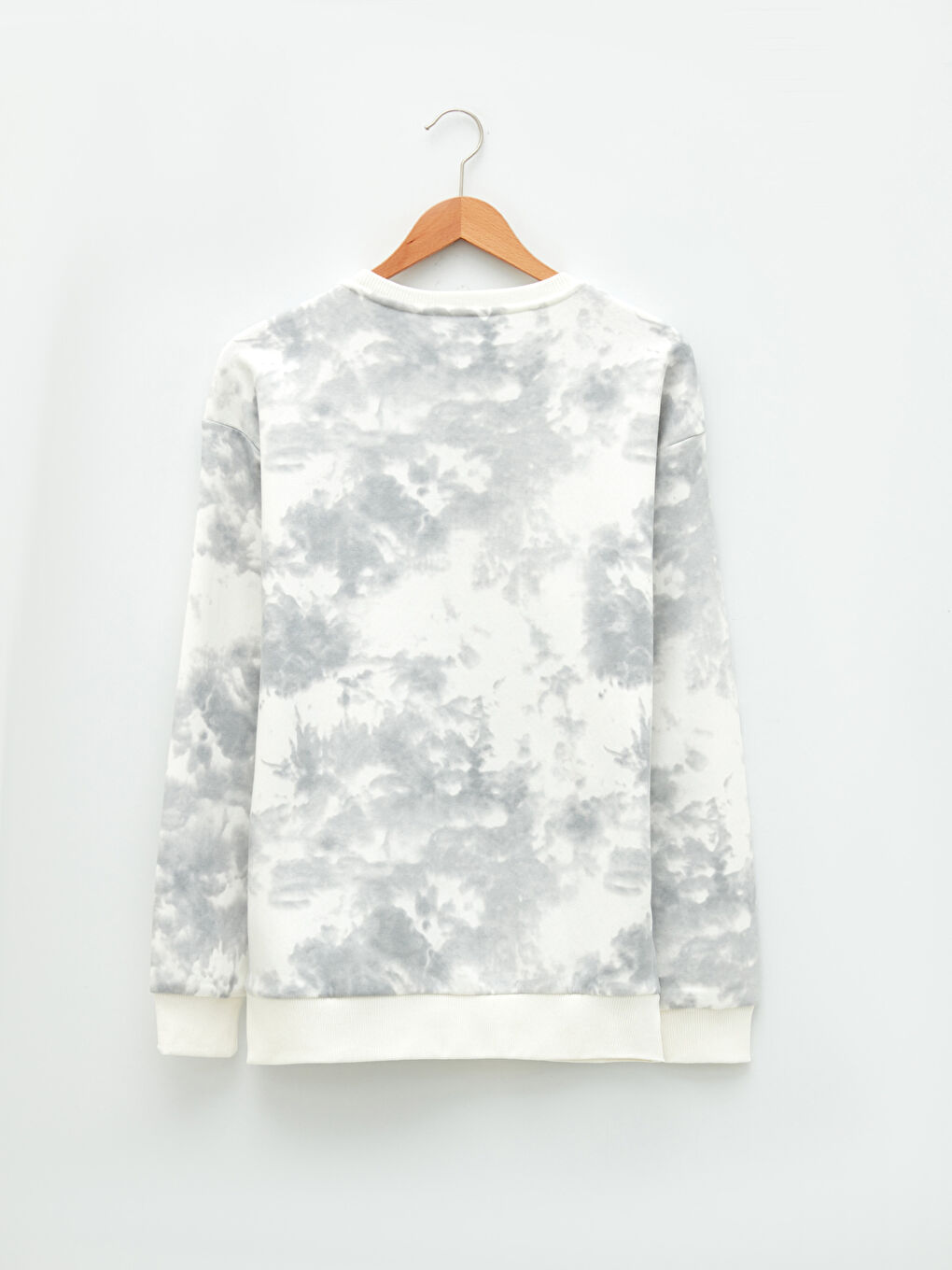 Beyaz Bisiklet Yaka Uzun Kollu Baskılı Kalın Erkek Sweatshirt-6